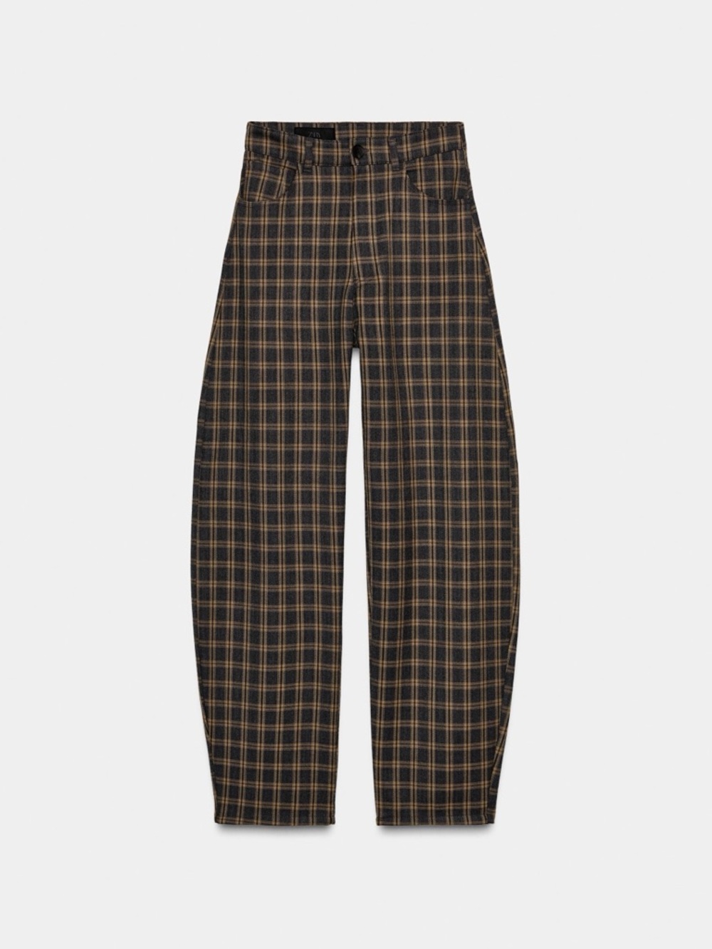Zara Plaid Balloon Pants - Brown Gray Tan